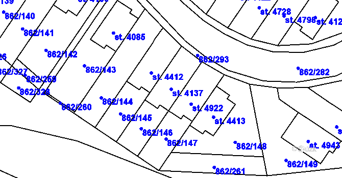 Parcela st. 4137 v KÚ Blansko, Katastrální mapa