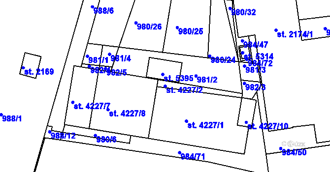 Parcela st. 4227/2 v KÚ Blansko, Katastrální mapa