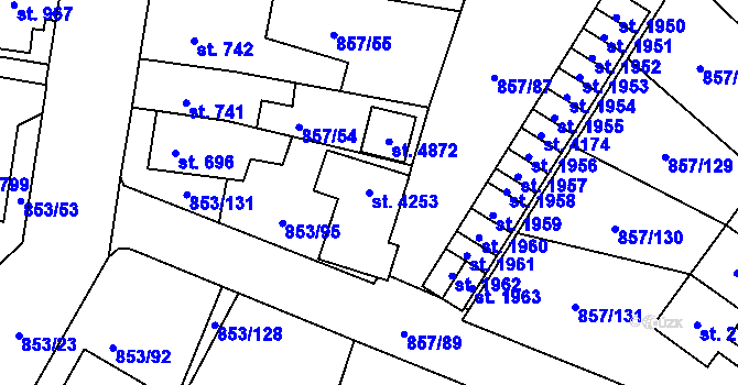 Parcela st. 4253 v KÚ Blansko, Katastrální mapa