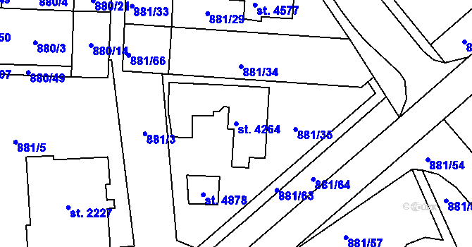 Parcela st. 4264 v KÚ Blansko, Katastrální mapa