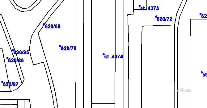 Parcela st. 4374 v KÚ Blansko, Katastrální mapa