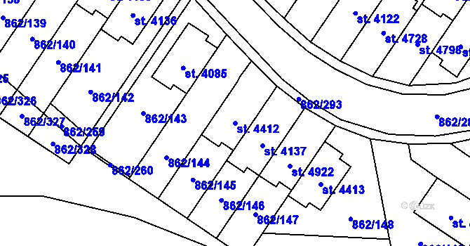 Parcela st. 4412 v KÚ Blansko, Katastrální mapa