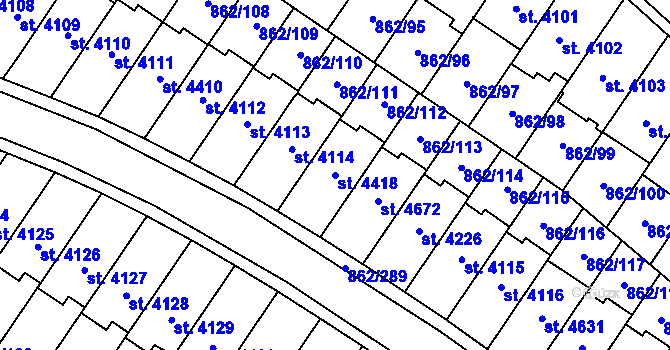 Parcela st. 4418 v KÚ Blansko, Katastrální mapa