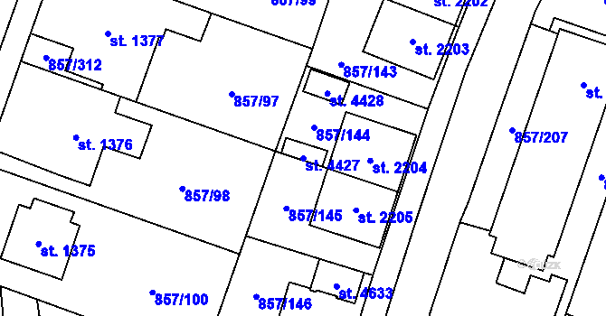 Parcela st. 4427 v KÚ Blansko, Katastrální mapa