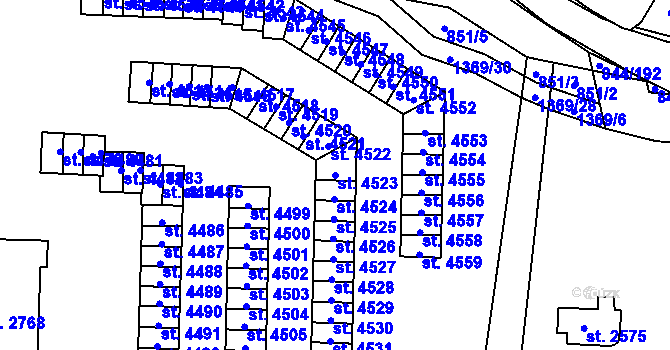 Parcela st. 4523 v KÚ Blansko, Katastrální mapa