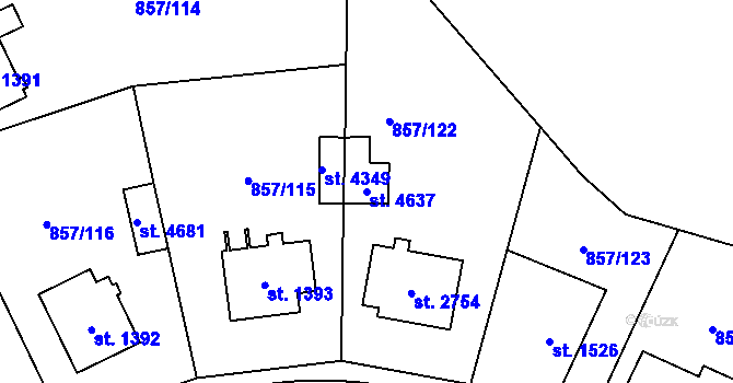 Parcela st. 4637 v KÚ Blansko, Katastrální mapa