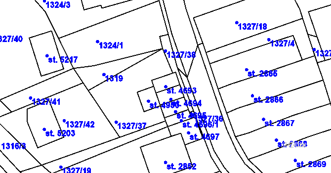 Parcela st. 4693 v KÚ Blansko, Katastrální mapa