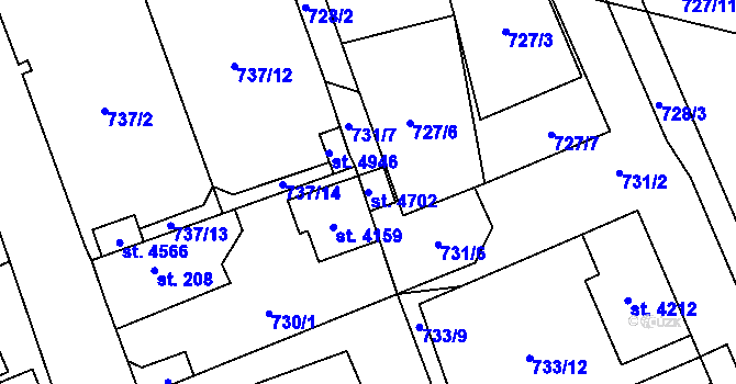 Parcela st. 4702 v KÚ Blansko, Katastrální mapa