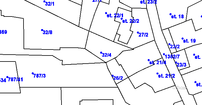 Parcela st. 32/4 v KÚ Blansko, Katastrální mapa