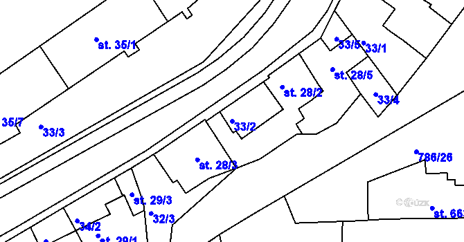 Parcela st. 33/2 v KÚ Blansko, Katastrální mapa