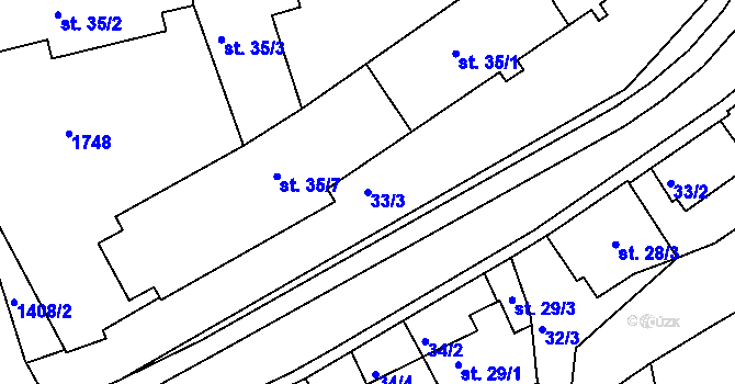 Parcela st. 33/3 v KÚ Blansko, Katastrální mapa