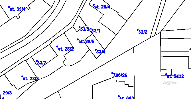 Parcela st. 33/4 v KÚ Blansko, Katastrální mapa