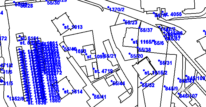 Parcela st. 55/21 v KÚ Blansko, Katastrální mapa