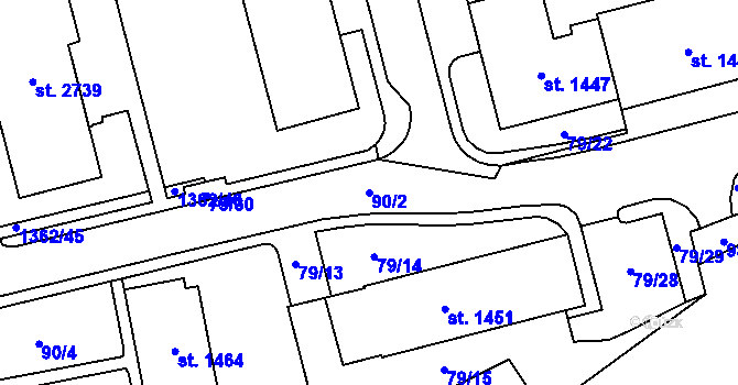 Parcela st. 90/2 v KÚ Blansko, Katastrální mapa