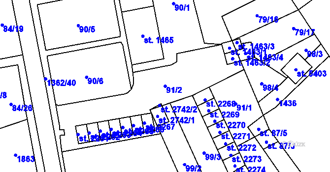 Parcela st. 91/2 v KÚ Blansko, Katastrální mapa