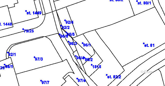 Parcela st. 96/1 v KÚ Blansko, Katastrální mapa