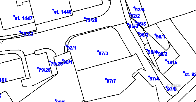 Parcela st. 97/3 v KÚ Blansko, Katastrální mapa