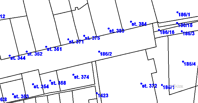Parcela st. 186/2 v KÚ Blansko, Katastrální mapa