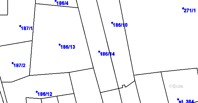 Parcela st. 186/14 v KÚ Blansko, Katastrální mapa
