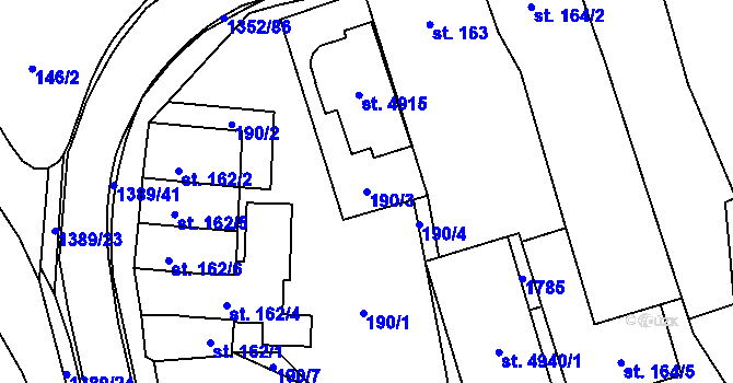 Parcela st. 190/3 v KÚ Blansko, Katastrální mapa