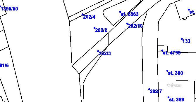 Parcela st. 202/3 v KÚ Blansko, Katastrální mapa