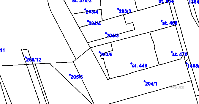 Parcela st. 203/6 v KÚ Blansko, Katastrální mapa