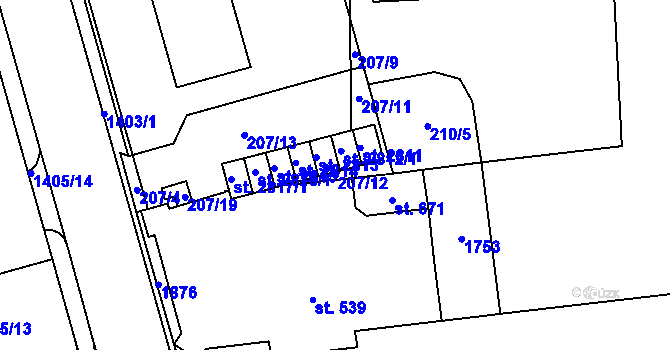 Parcela st. 207/12 v KÚ Blansko, Katastrální mapa