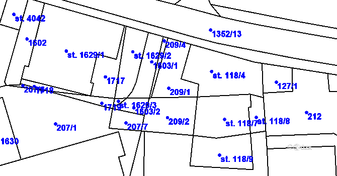 Parcela st. 209/1 v KÚ Blansko, Katastrální mapa