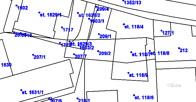 Parcela st. 209/2 v KÚ Blansko, Katastrální mapa