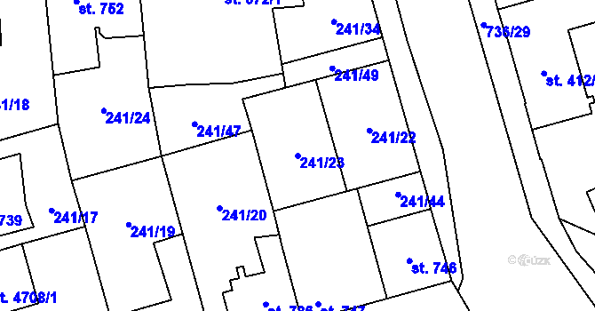 Parcela st. 241/23 v KÚ Blansko, Katastrální mapa