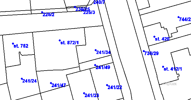 Parcela st. 241/34 v KÚ Blansko, Katastrální mapa