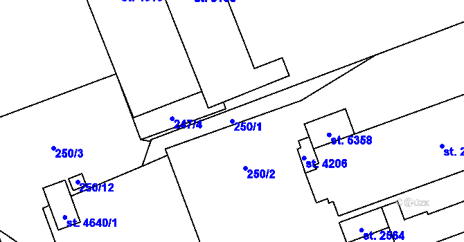 Parcela st. 250/1 v KÚ Blansko, Katastrální mapa