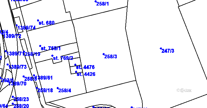 Parcela st. 258/3 v KÚ Blansko, Katastrální mapa