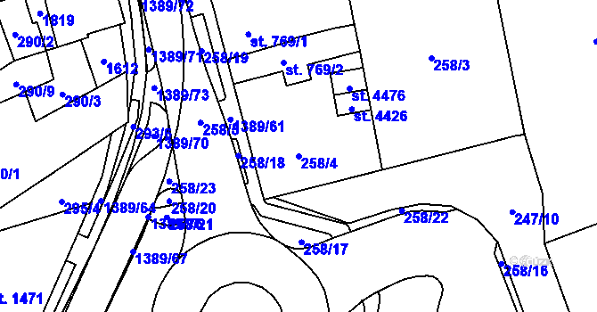 Parcela st. 258/4 v KÚ Blansko, Katastrální mapa