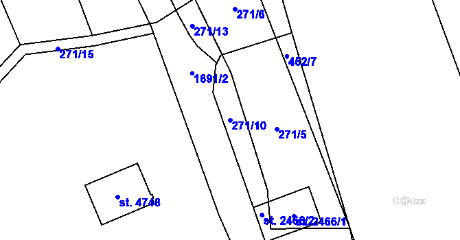 Parcela st. 271/10 v KÚ Blansko, Katastrální mapa