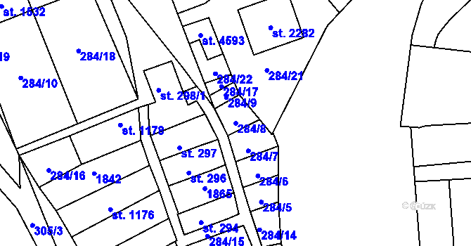 Parcela st. 284/8 v KÚ Blansko, Katastrální mapa