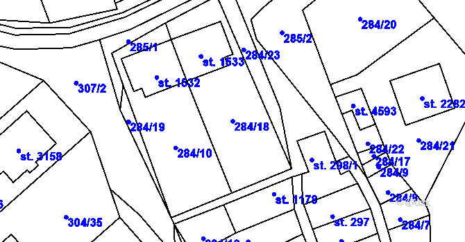 Parcela st. 284/18 v KÚ Blansko, Katastrální mapa