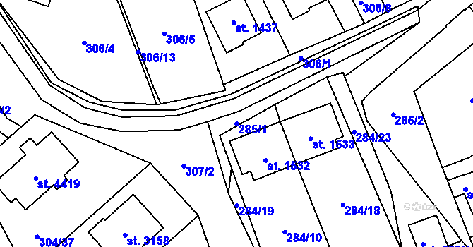 Parcela st. 285/1 v KÚ Blansko, Katastrální mapa