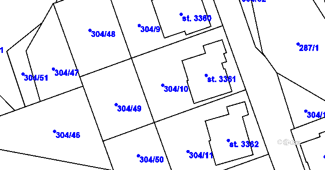Parcela st. 304/10 v KÚ Blansko, Katastrální mapa