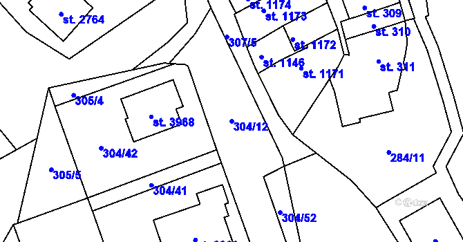 Parcela st. 304/12 v KÚ Blansko, Katastrální mapa