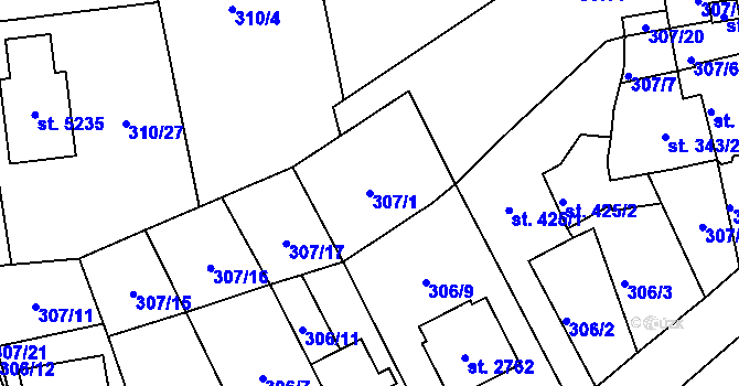 Parcela st. 307/1 v KÚ Blansko, Katastrální mapa