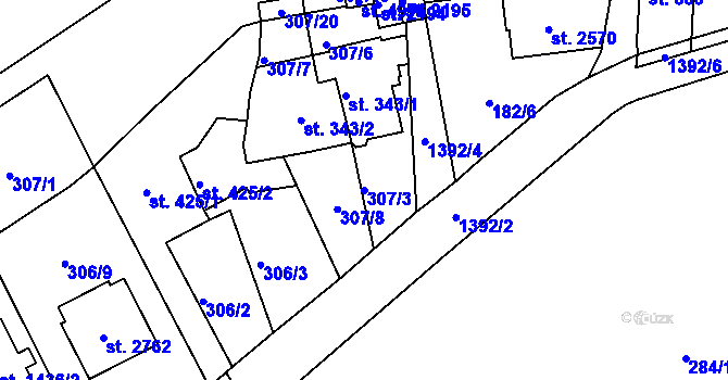 Parcela st. 307/3 v KÚ Blansko, Katastrální mapa