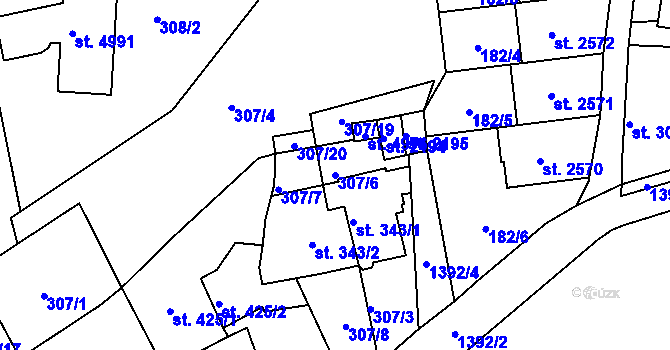 Parcela st. 307/6 v KÚ Blansko, Katastrální mapa