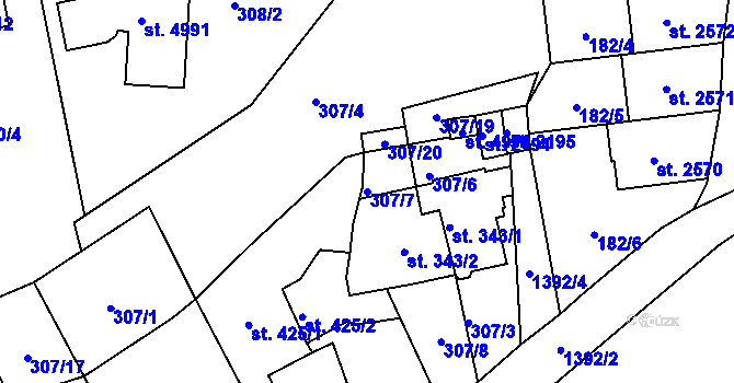 Parcela st. 307/7 v KÚ Blansko, Katastrální mapa
