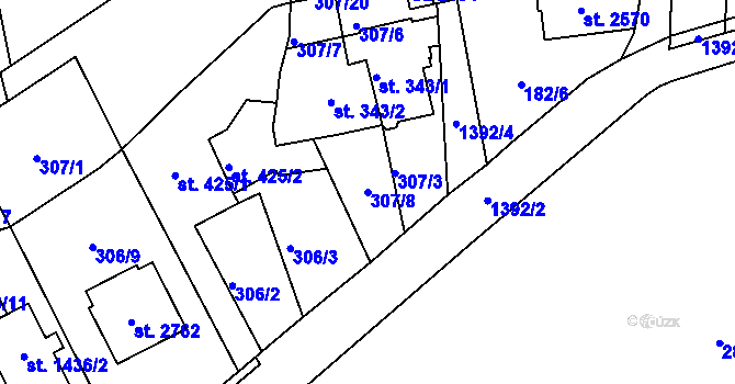 Parcela st. 307/8 v KÚ Blansko, Katastrální mapa