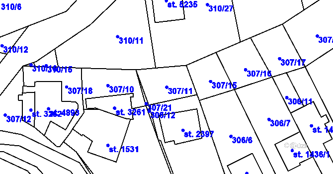 Parcela st. 307/11 v KÚ Blansko, Katastrální mapa