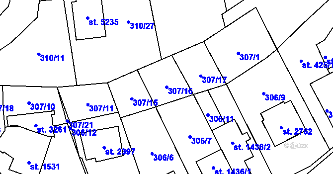 Parcela st. 307/16 v KÚ Blansko, Katastrální mapa