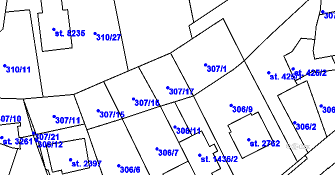 Parcela st. 307/17 v KÚ Blansko, Katastrální mapa