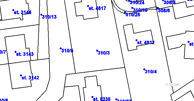 Parcela st. 310/3 v KÚ Blansko, Katastrální mapa