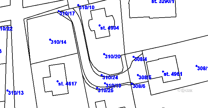Parcela st. 310/20 v KÚ Blansko, Katastrální mapa